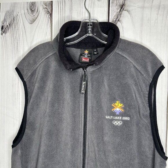 Vintage Marker Salt Lake 2002 Winter Olympics Sz M Mock Neck Fleece Vest Gray - Picture 2 of 8